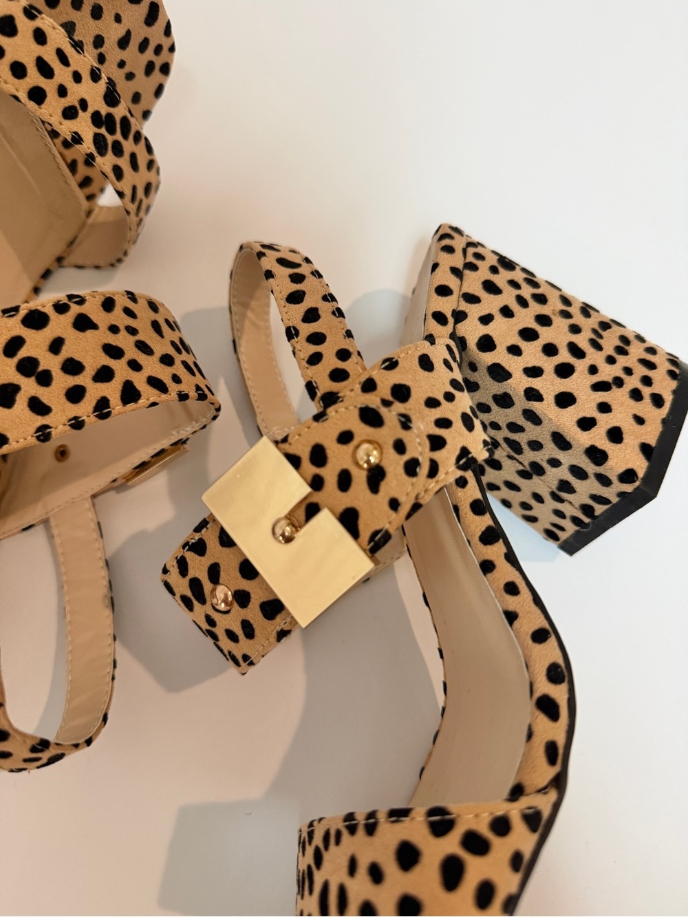 Tan & Black Leopard Print Suede Block Heels - Picture 11 of 16